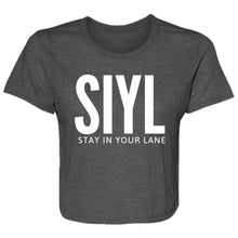 Load image into Gallery viewer, SIYL: STAY IN YOUR LANE  Ladies' Flowy Cropped Tee