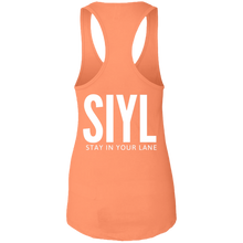 Load image into Gallery viewer, SIYL- Stay In Your Lane Ladies Ideal Racerback Tank (logo front)