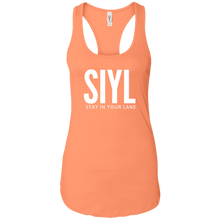 Load image into Gallery viewer, SIYL- Stay In Your Lane Ladies Ideal Racerback Tank (logo back)