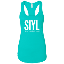 Load image into Gallery viewer, SIYL- Stay In Your Lane Ladies Ideal Racerback Tank (logo back)