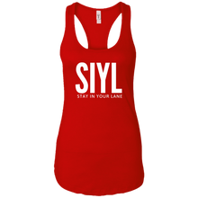 Load image into Gallery viewer, SIYL- Stay In Your Lane Ladies Ideal Racerback Tank (logo back)