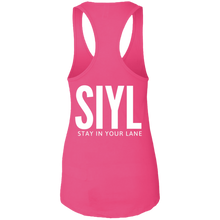 Load image into Gallery viewer, SIYL- Stay In Your Lane Ladies Ideal Racerback Tank (logo front)