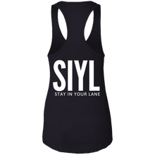 Load image into Gallery viewer, SIYL- Stay In Your Lane Ladies Ideal Racerback Tank (logo front)
