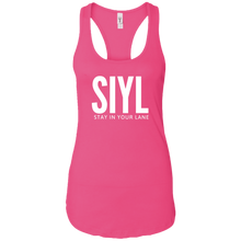 Load image into Gallery viewer, SIYL- Stay In Your Lane Ladies Ideal Racerback Tank (logo back)