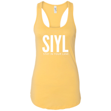 Load image into Gallery viewer, SIYL- Stay In Your Lane Ladies Ideal Racerback Tank (logo back)