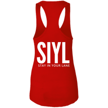 Load image into Gallery viewer, SIYL- Stay In Your Lane Ladies Ideal Racerback Tank (logo front)