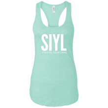 Load image into Gallery viewer, SIYL- Stay In Your Lane Ladies Ideal Racerback Tank (logo back)