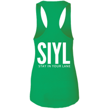 Load image into Gallery viewer, SIYL- Stay In Your Lane Ladies Ideal Racerback Tank (logo front)