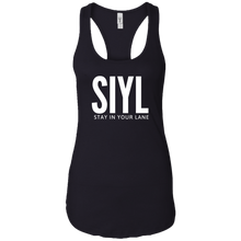 Load image into Gallery viewer, SIYL- Stay In Your Lane Ladies Ideal Racerback Tank (logo back)