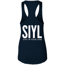 Load image into Gallery viewer, SIYL- Stay In Your Lane Ladies Ideal Racerback Tank (logo front)