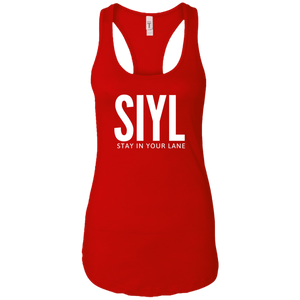 SIYL- Stay In Your Lane Ladies Ideal Racerback Tank (logo back)